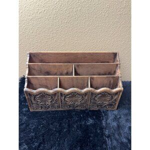 Vintage  Lerner Desk Organizer Faux Wood Floral Design Multi-Compartment